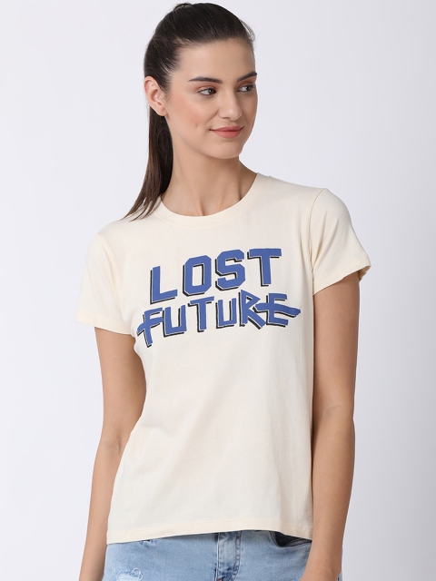 

Blue Saint Women Off-White Printed Round Neck T-shirt