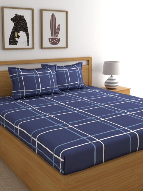 

Home Ecstasy Blue Geometric 140 TC Cotton 1 Queen Bedsheet with 2 Pillow Covers