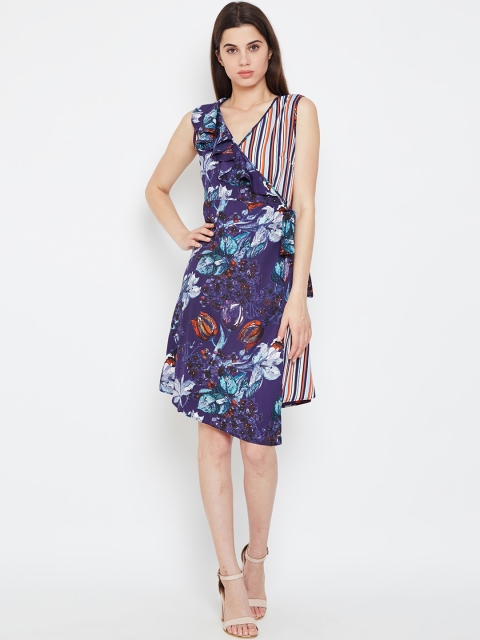 

Oxolloxo Women Multicoloured Printed Wrap Dress, Multi