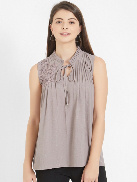 

Soie Women Taupe Printed A-Line Top