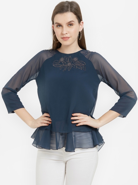 

Soie Women Blue Embellished Tiered Top