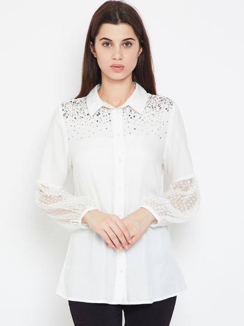 

Oxolloxo Women White Regular Fit Self Design Casual Shirt