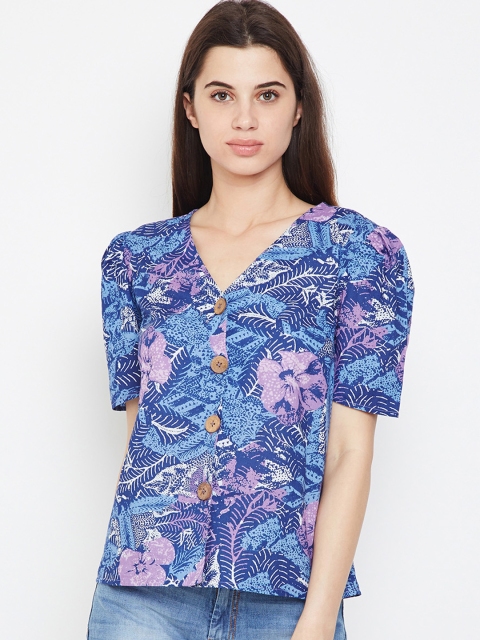 

Oxolloxo Women Blue Printed Shirt Style Top