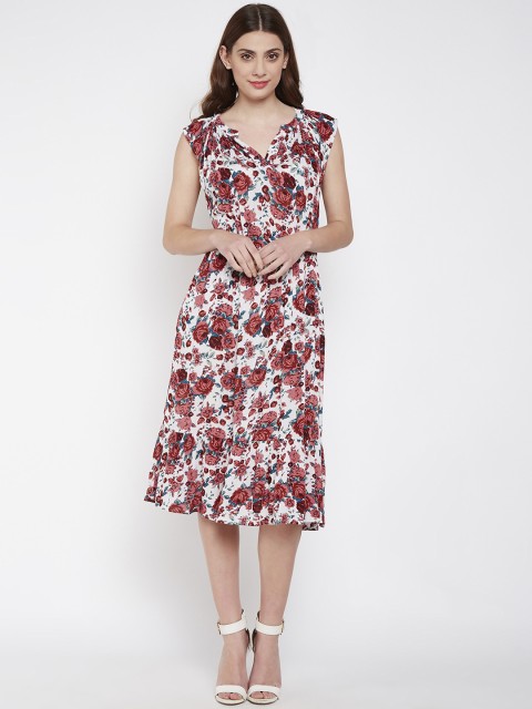 

Oxolloxo Women Red Printed Fit and Flare Dress