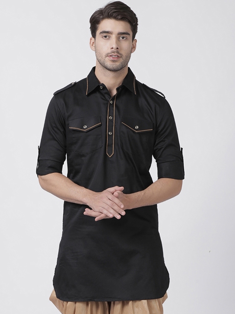 

VASTRAMAY Men Black Solid Pathani Kurta