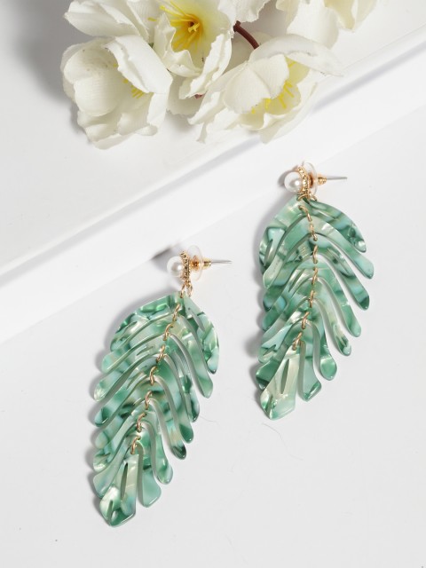 

AVANT-GARDE PARIS Gold-Plated Green Leaf Shaped Drop Earrings
