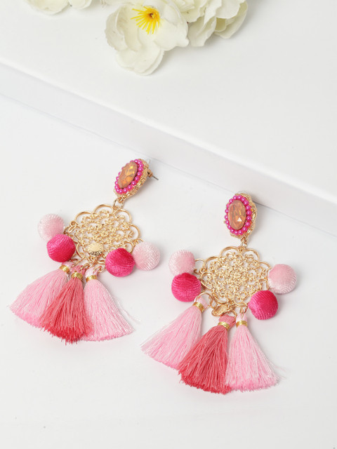 

AVANT-GARDE PARIS Gold-Plated & Pink Tasselled Contemporary Drop Earrings