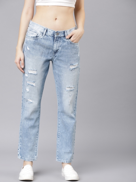 

Tokyo Talkies Women Blue Boyfriend Fit Mid-Rise Mildly Distressed Jeans