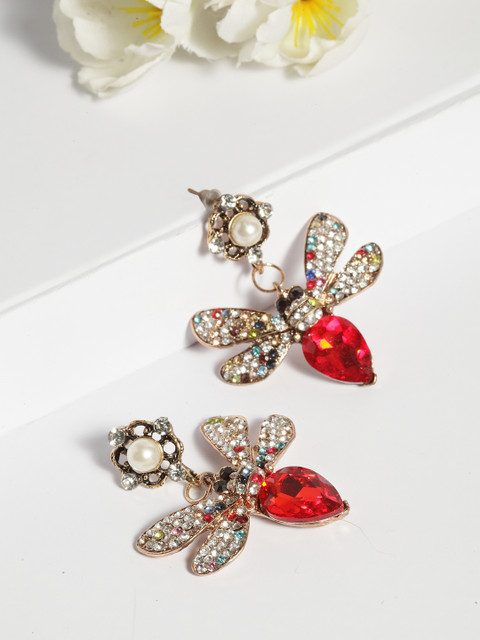 

AVANT-GARDE PARIS Gold-Plated Contemporary Drop Earrings, Red