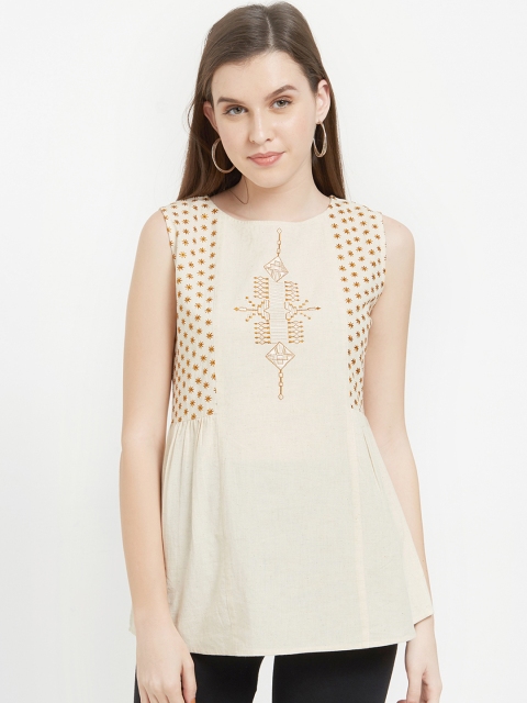 

Soie Women Beige Printed A-Line Top