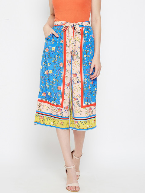 

Oxolloxo Women Blue & Pink Regular Fit Printed Culottes