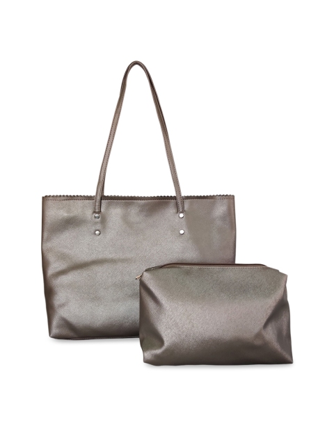 

Toteteca Women Gunmetal-Toned Solid Shoulder Bag With Pouch, Metallic
