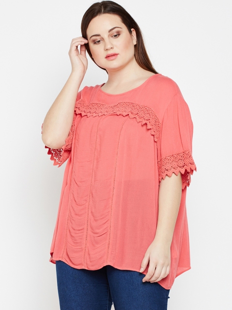 

Oxolloxo Women Coral Pink Solid Boxy Top