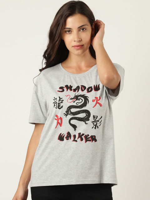 

Blue Saint Women Grey Printed Round Neck T-shirt