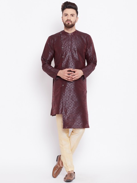 

See Designs Men Burgundy Woven Design Straight Kurta