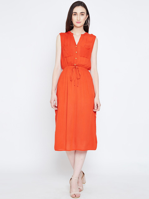 

Oxolloxo Women Orange Solid Blouson Dress