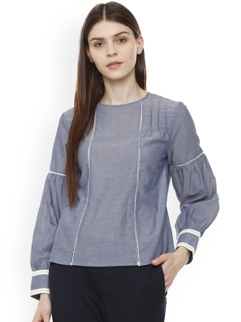 

Van Heusen Woman Blue Solid A-Line Top