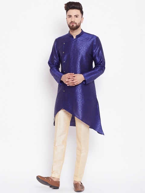 

See Designs Men Blue & Cream-Coloured Silk Printed Kurta with Pyjamas