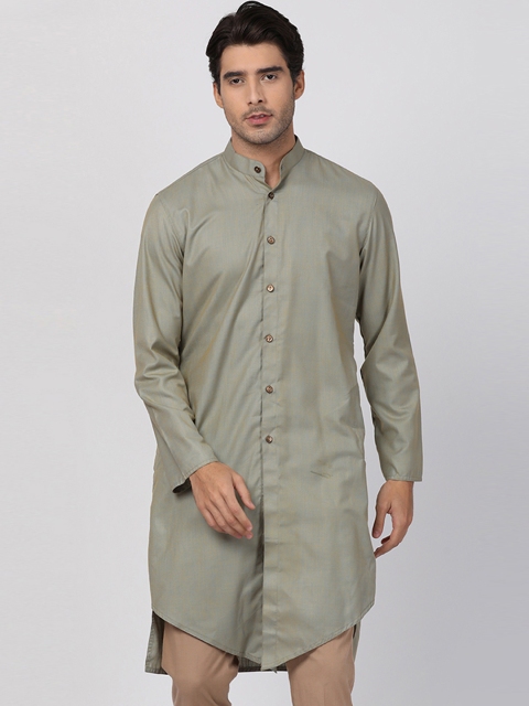 

VASTRAMAY Men Green Solid Straight Kurta