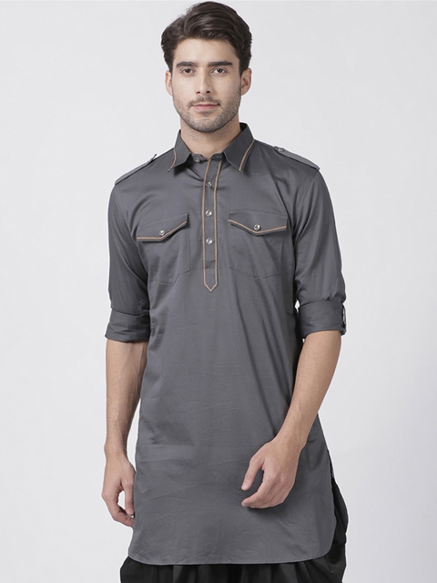 VASTRAMAY Men Grey Solid Pathani Kurta