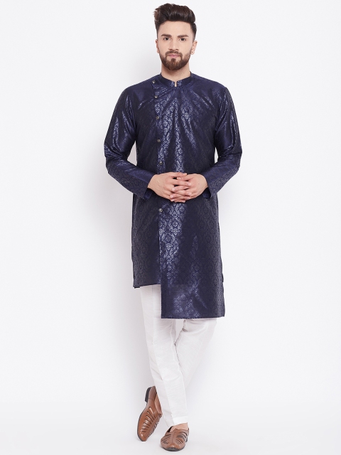 

See Designs Men Navy Blue Woven Design Straight Kurta