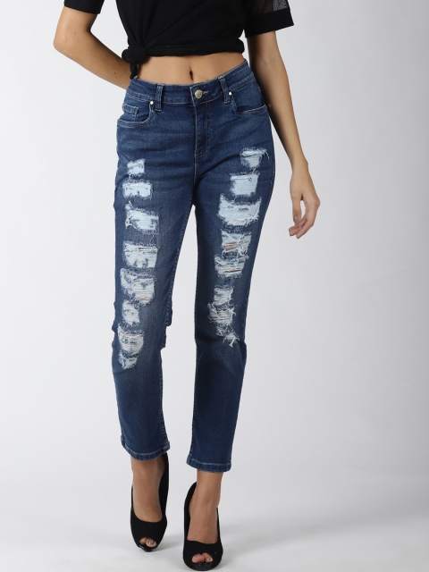 

Blue Saint Women Blue Slim Fit Mid-Rise Highly Distressed Jeans