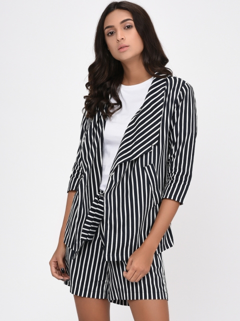 Rigo Navy Blue & White Striped Waterfall Shrug