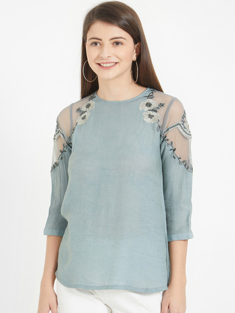 

Soie Women Blue Solid A-Line Top