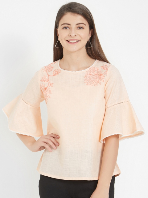 

Soie Women Peach-Coloured Printed A-Line Top