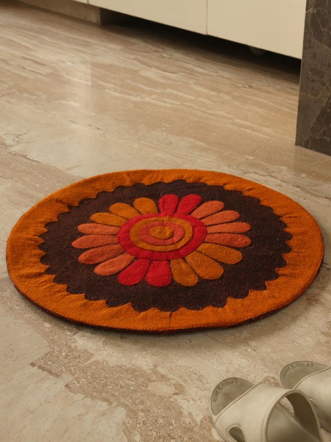 

ExclusiveLane Multicoloured Appliqued Hand-felted Circular Doormat, Multi