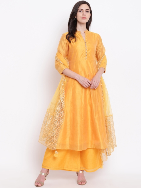 

Shakumbhari Women Mustard Yellow & Self Design Kurta with Palazzos & Dupatta