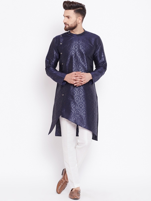 

See Designs Men Navy Blue Asymmetric Printed Straight Kurta