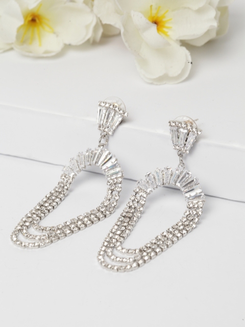 

AVANT-GARDE PARIS Silver-Toned Contemporary Drop Earrings