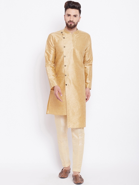 

See Designs Men Beige Woven Design Asymmetric Straight Kurta