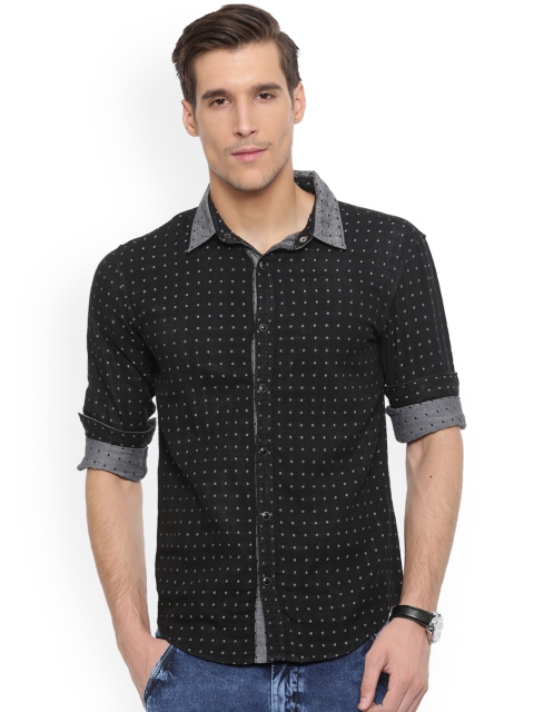 

WITH Men Black Slim Fit Printed Casual Shirt