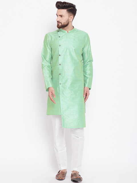 

See Designs Men Lime Green Woven Design Straight Kurta
