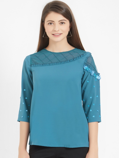 

Soie Women Blue Embellished A-Line Top