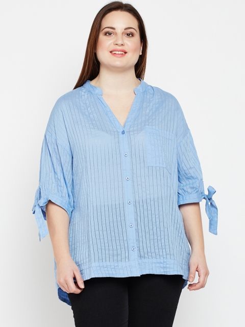 

Oxolloxo Women Blue Regular Fit Striped Casual Shirt