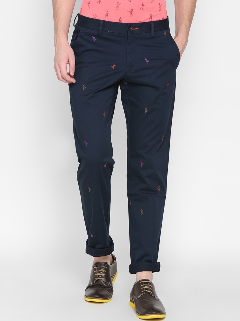 

SIMON CARTER LONDON Men Navy Blue Slim Fit Embroidered Regular Trousers
