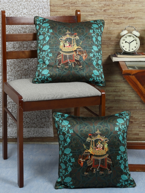 

Reinvention Factory Green Set of 2 Ethnic Motifs Square Cushion Covers