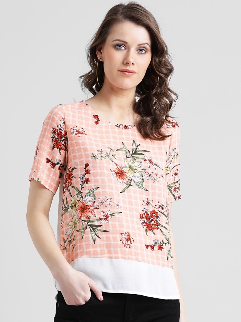 

Zink London Women Peach-Coloured Printed High-Low Top