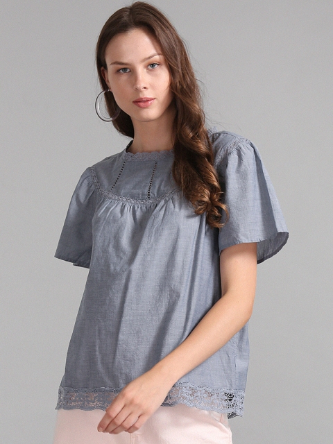 

GAP Women Blue Self Design Pure Cotton Top