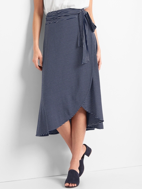 

GAP Navy Blue & White Stripe Wrap Midi Skirt