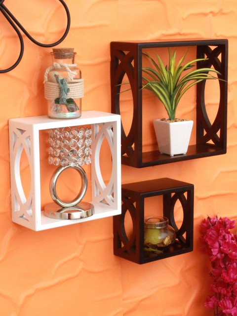 

Home Sparkle Brown & White Set Of 3 MDF Basic Wall Shelves
