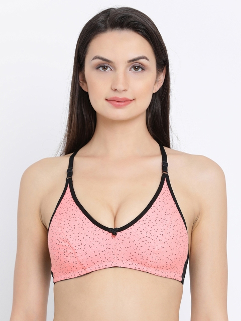 

Clovia Cotton Non-Padded Non-Wired Printed Racerback Bra, Pink