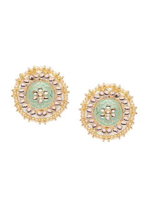 

Fabstreet Gold-Plated & Sea Green Meenakari Circular Studs