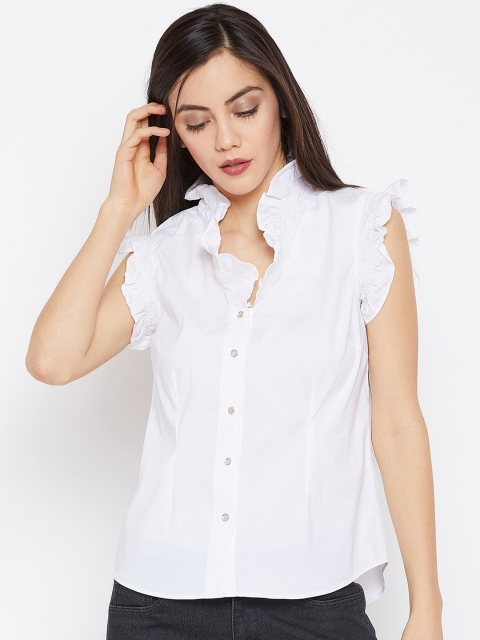 

Imfashini Women White Solid Shirt Style Top
