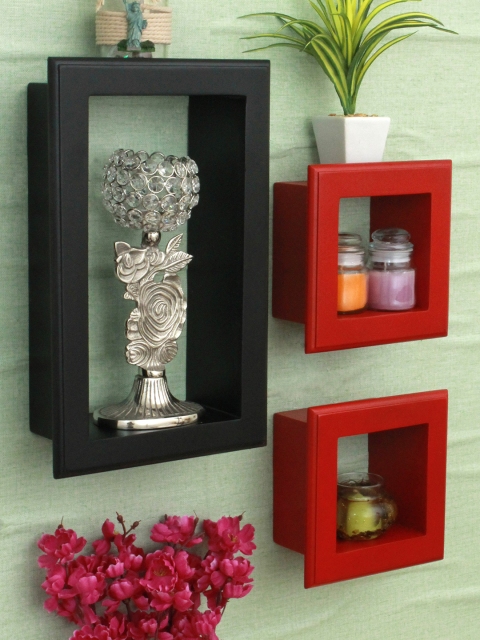 

Home Sparkle Black & Red MDF Basic Wall Shelf