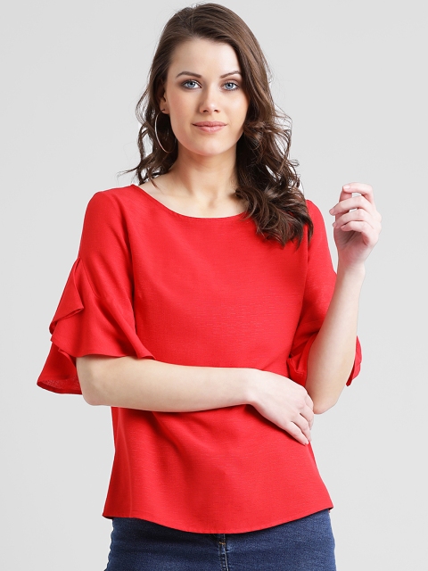 

Zink London Women Red Solid A-Line Top