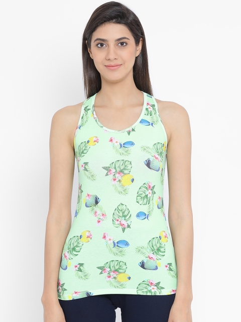 

Clovia Women Green Floral Printed Tank Pure Cotton Top